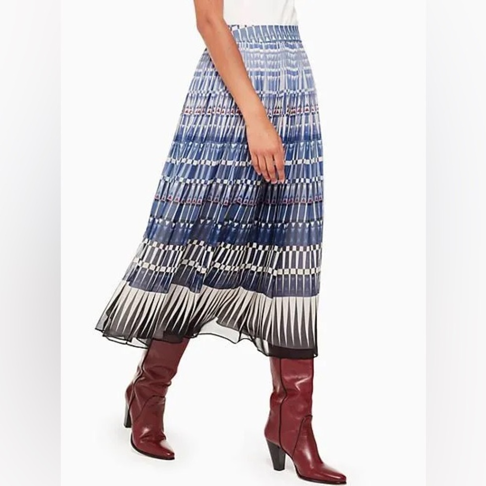 Kate Spade New York Madison Ave Deco Beale Midi Pleated Skirt Rich Navy Size 4